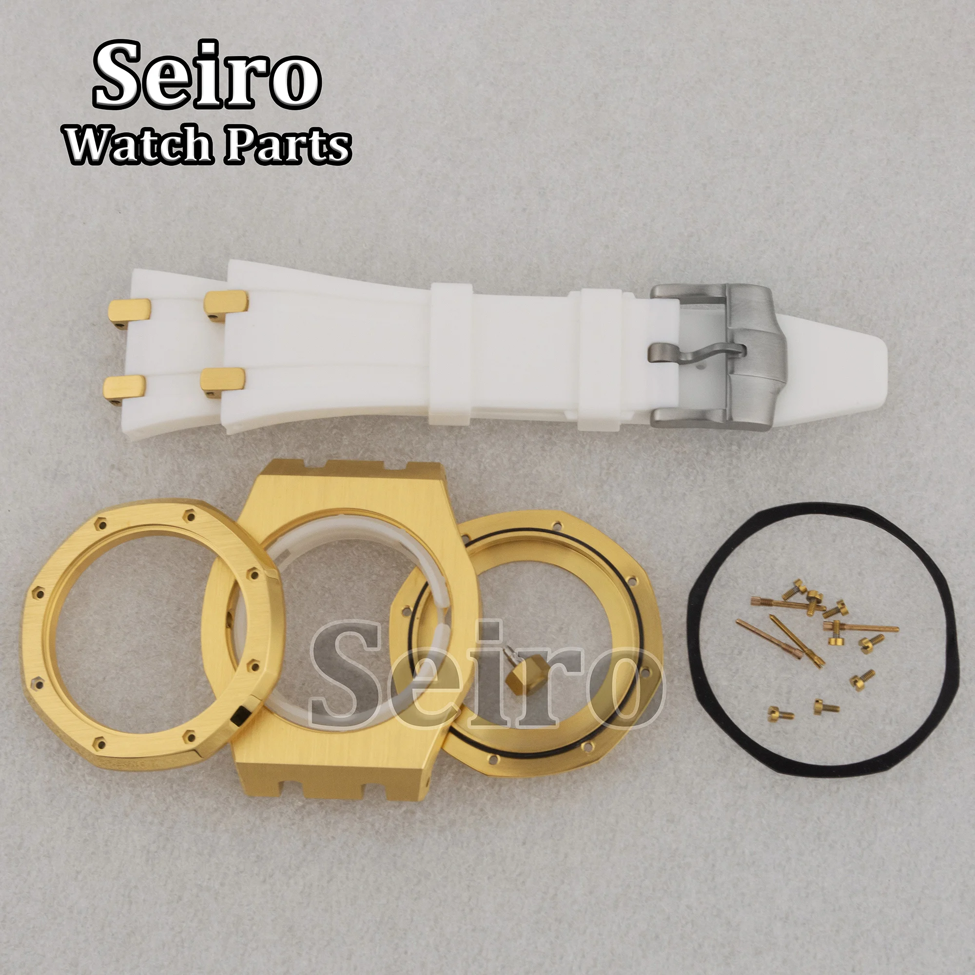 NH35 Octagon Case 42mm Sapphire Crystal Glass Rubber Strap PVD Gold 10bar Watch Accessories for 31.8mm Dial Royal NH36 Movement