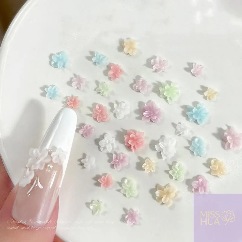 Size Mixed 3D Irregular Soft Flowers Resin Nail Charms Colorful Flower Nail Art Decorations Nail Ornaments Manicure Crafts