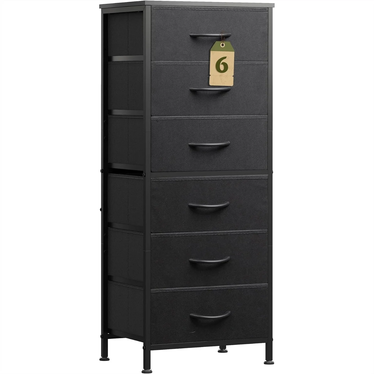 

6 Drawer Dresser for Bedroom, Tall Fabric Dresser with Metal Frame, Wood Top Storage Tower for Closet Living Room