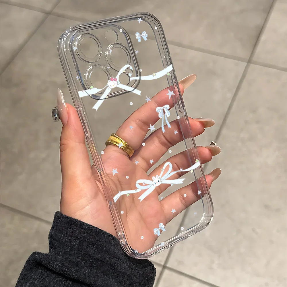 الأزرق القوس كيتي أرنب سيليكون جراب هاتف آيفون 17 16 15 14 13 12 11 برو Xs ماكس الهواء البسيطة 7 8 6 6s زائد SE 2020 2022 غطاء