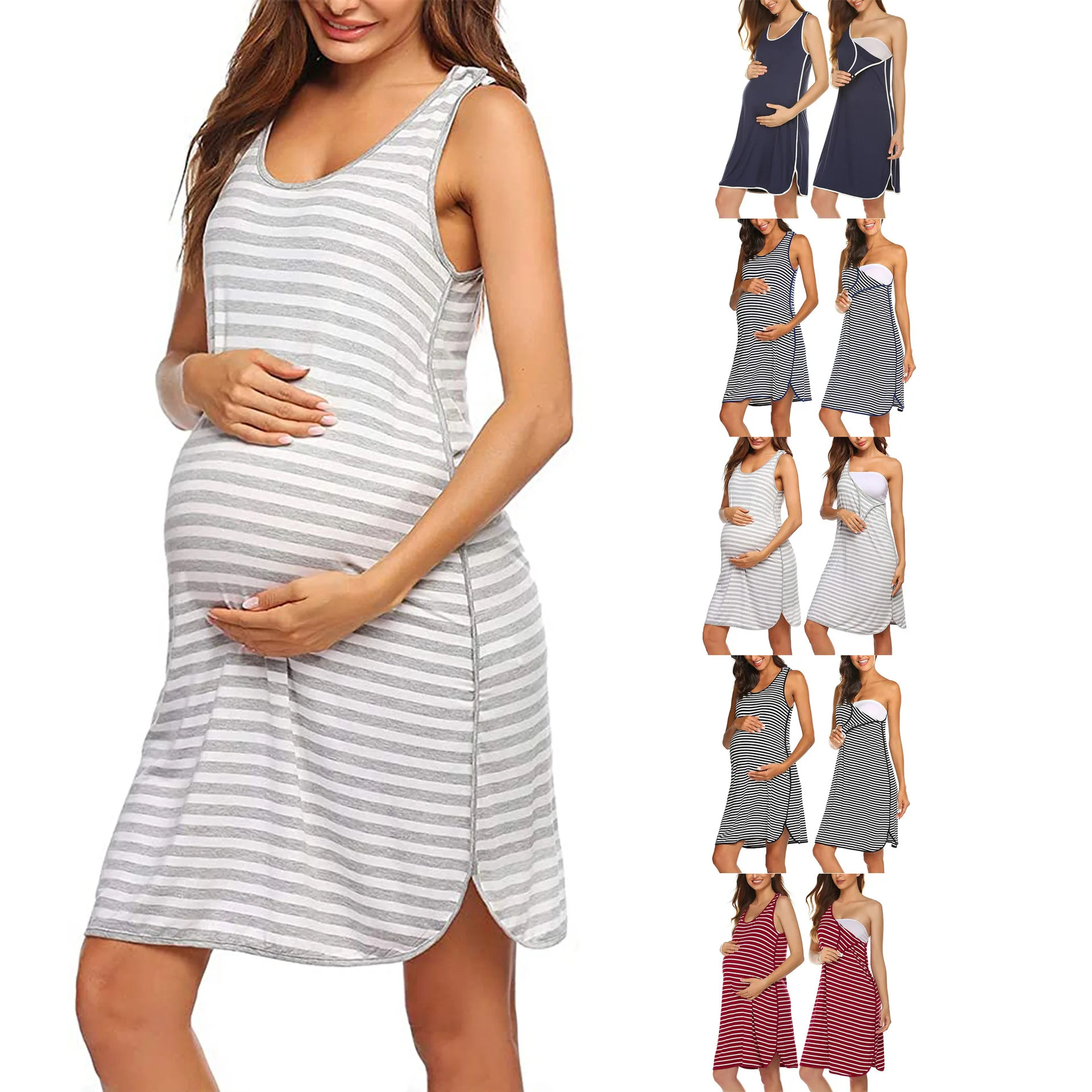 

Sleeveless Maternity Dresses For Baby Showers Summer Striped Casual Pregnant Women Breastfeeding Nursing Dress Premama Clothing