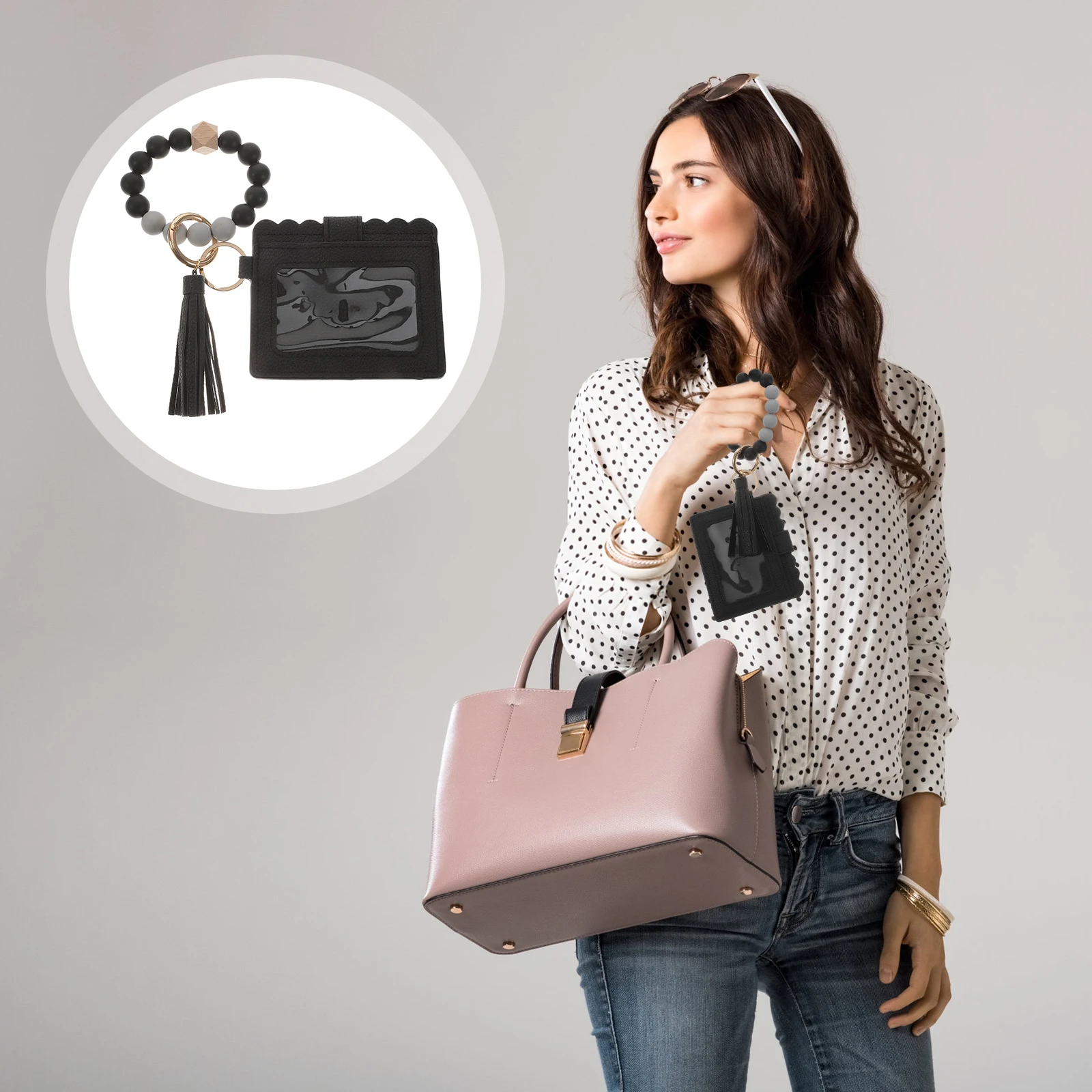 

Silicone Bead Keychain Wristlet Bracelet Tassel Design Durable Soft Key Ring for Bag Backpack Decoration Gift Silicone