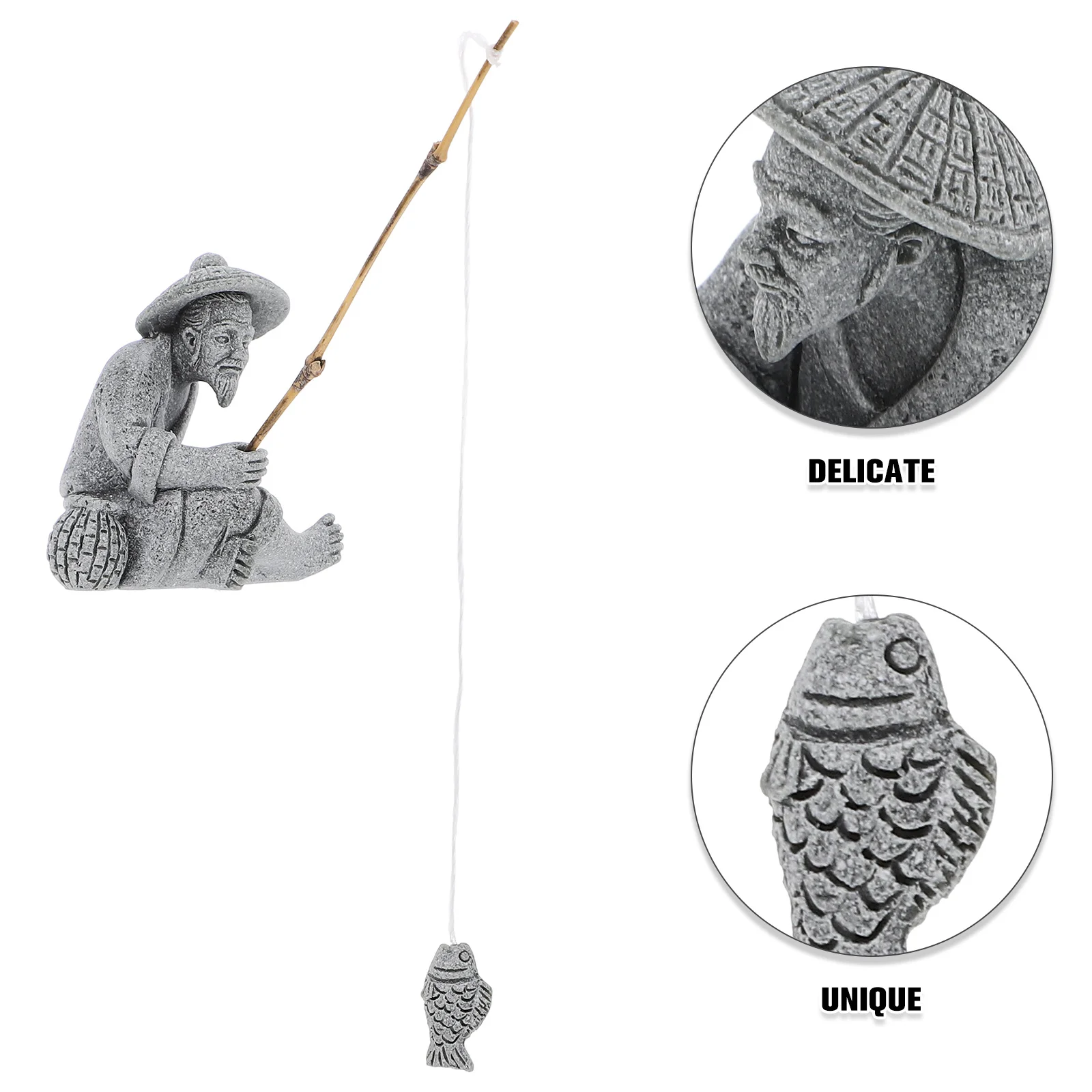 يجلس صياد الزينة الحجر الرملي الحرفية حديقة بونساي حوض السمك ديكور طول العمر الحكمة صياد تمثال الحجر الرملي #2
