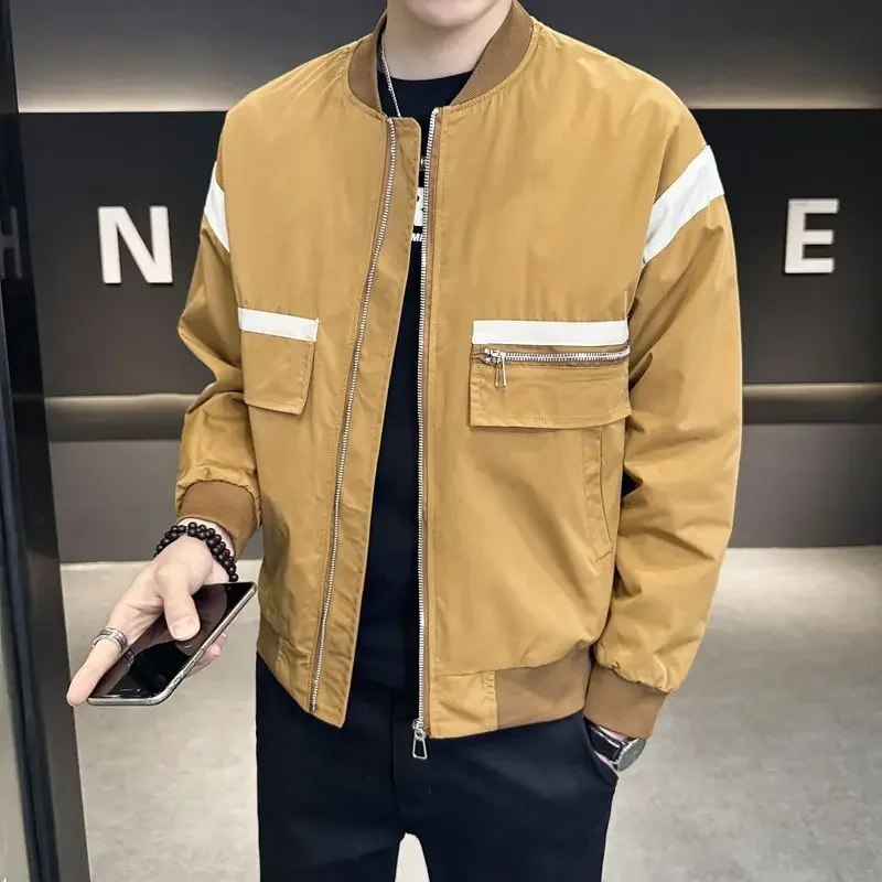 Zip V Waterproof Baseball Jacket for Men Wite Spring Autumn Man Bomber Coat Y2k Casual Original Brands Trendy Fast Delvery Deals