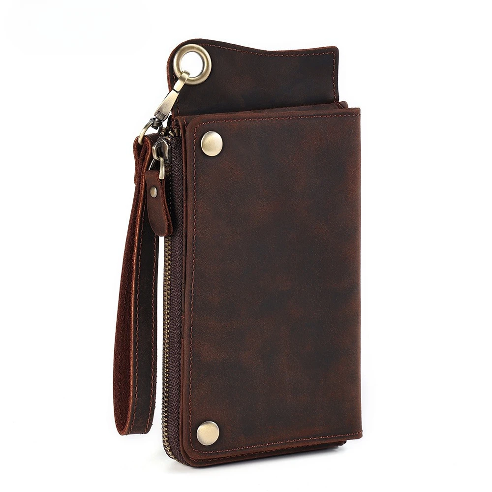 Men's Genuine Crazy Horse Leather Passport Wallet Multi Card Holder Top Layer Cowhide ID Organizer Travel Clutch Purse