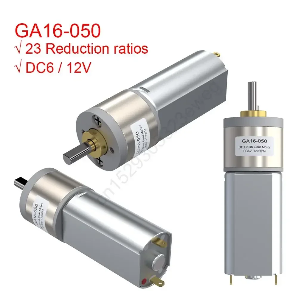 GA16 050 6V 12V (3V) 2.4W DC Brush Gear Mini Motor 12 15 20 25 30 40 50 60 100 120 150 240 400 500 920RPM High Torque Full Metal