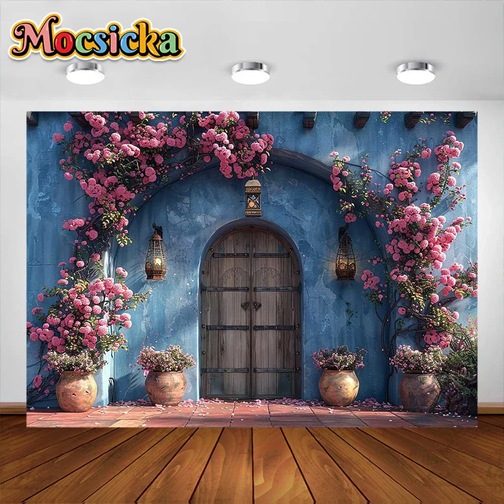 Mocsicka primavera fundo parede arco porta decoração casamento noiva mostrar pano de fundo photobooth menina aniversário arte retrato estúdio banner