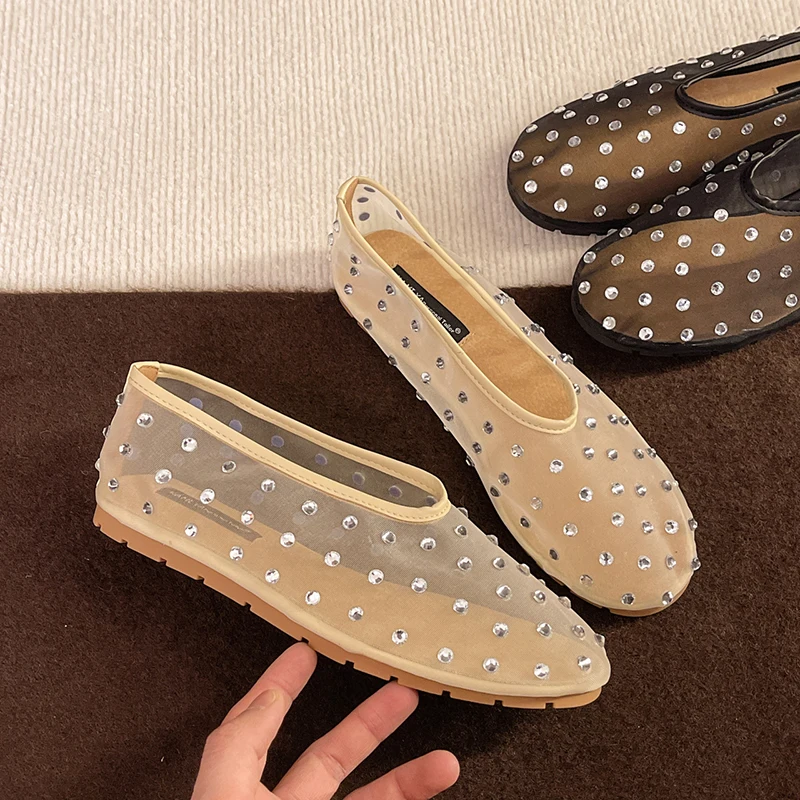 

Breathable Fish Net Women Mary Jane Shoes Spring Autumn Comfort Ladies Casual Slip on Ballet Flats Shoes
