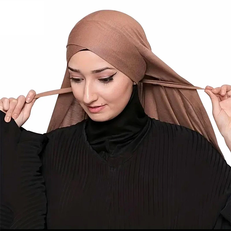 

Forehead Cross Scarf Muslim Hijab Lace Up Headscarf Women Islamic Scarves Jersey Shawls Wrap Turban Head Neck Cover Bandanas New