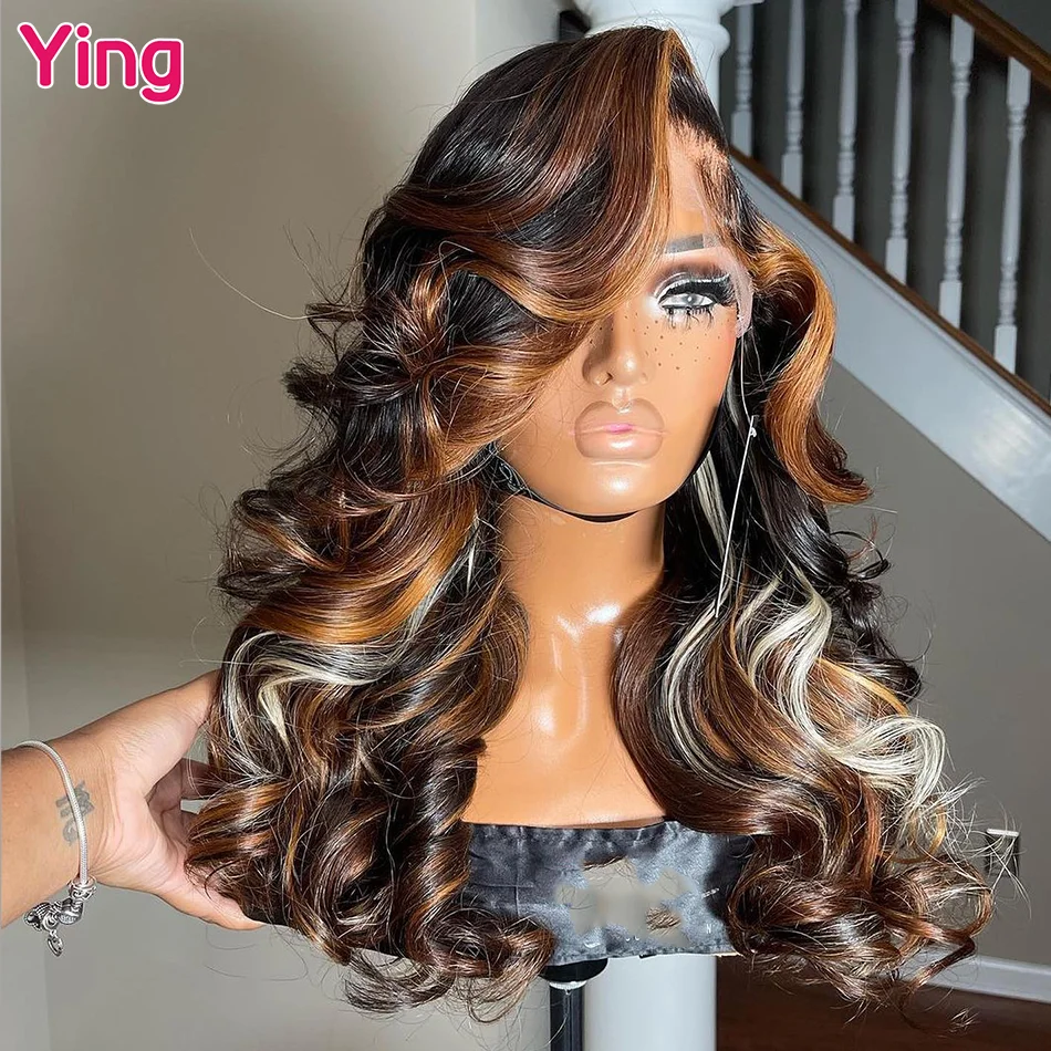 Highlight Brown Blonde 200% Body Wave 13x4 13x6 Lace Front Human Hair Wig Prepluck Brazilia Ready Go Human Hair Lace Frontal Wig