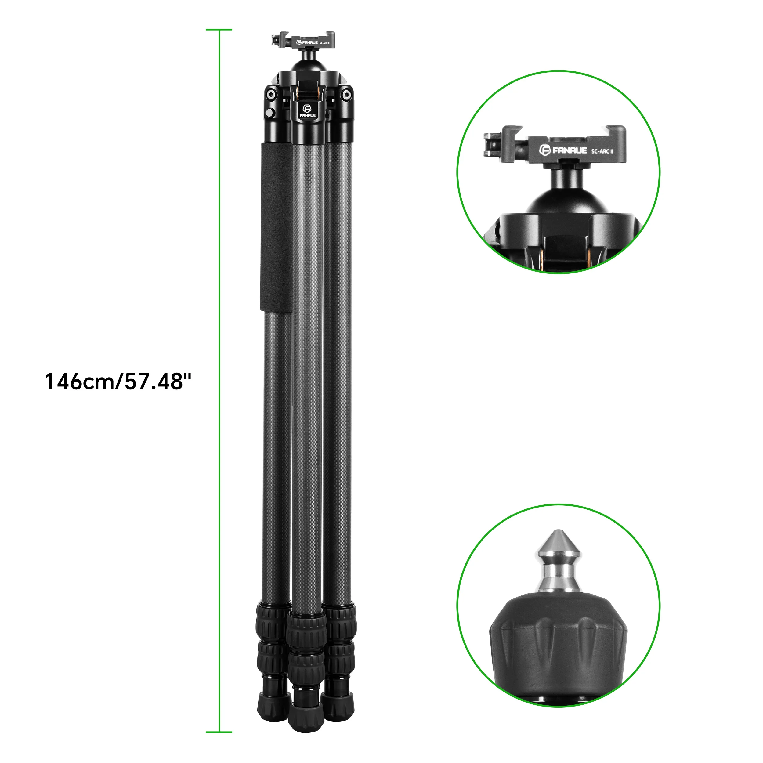 1.46M 15KG Load Carbon Fiber Tripod Build-in Adjustable Ball Head Compatible Arca-Swiss for Hunting Photography