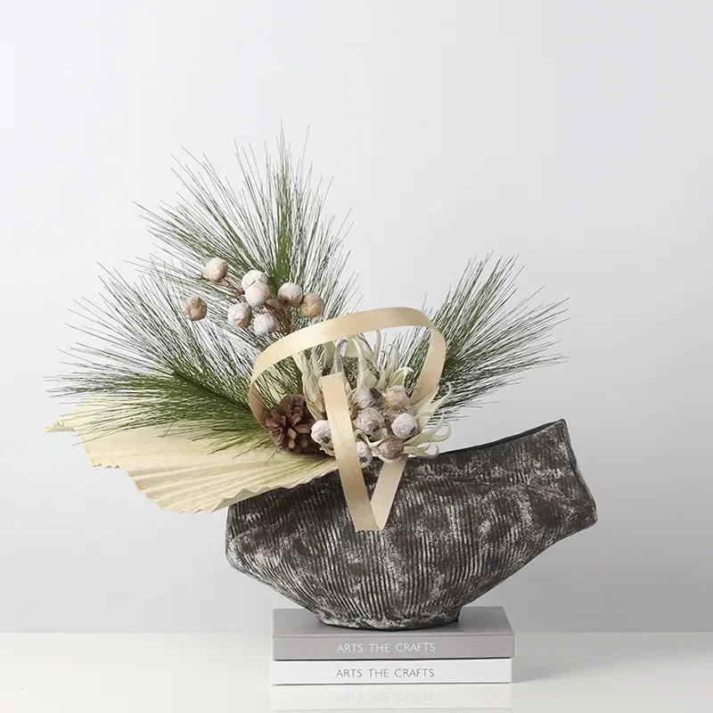 Wabi Sansan Style Ceramic Vase Japanese Geometric Lines Modern Home Decor for Living Room Dining Table Entrance Coffee Table
