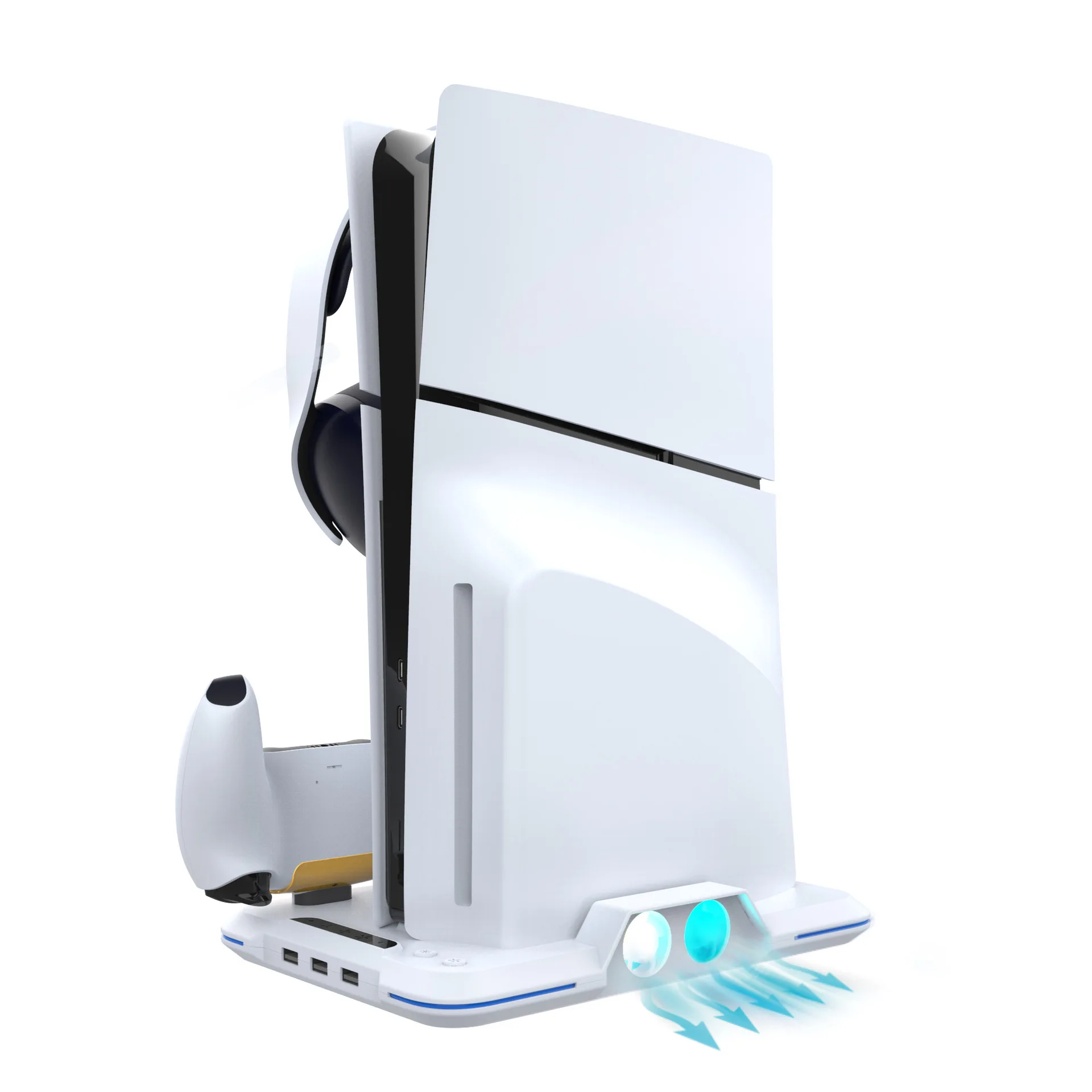 Dual Tipo-C Suporte de Auscultadores Magnético, Ventilador, Luz RGB, Suporte de carregamento, PS4 Controller Base, PS4 Slim, Novo