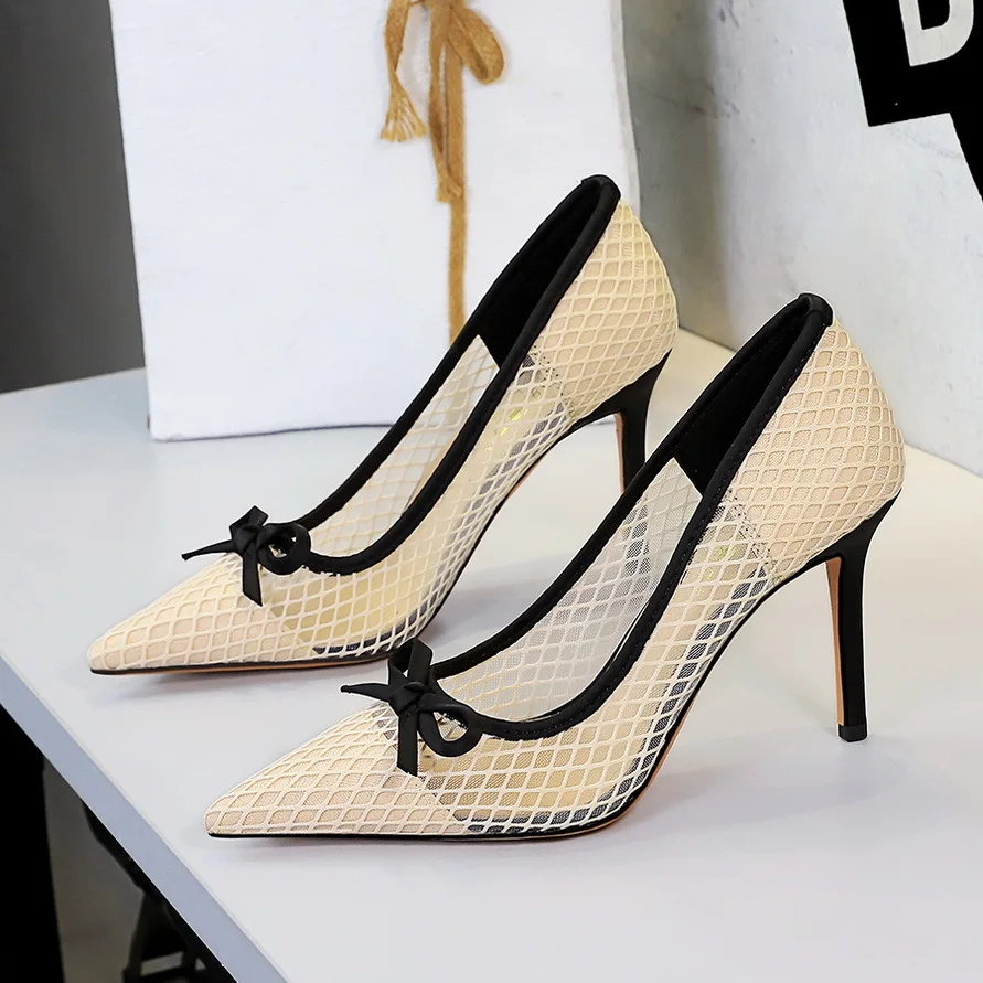 BIGTREE Women Heels 2026 Mesh Lace Women's Elegant High Heels Luxury Brand Shallow Pointed Toe Sexy Pumps Ladies Prom Shoes view 3