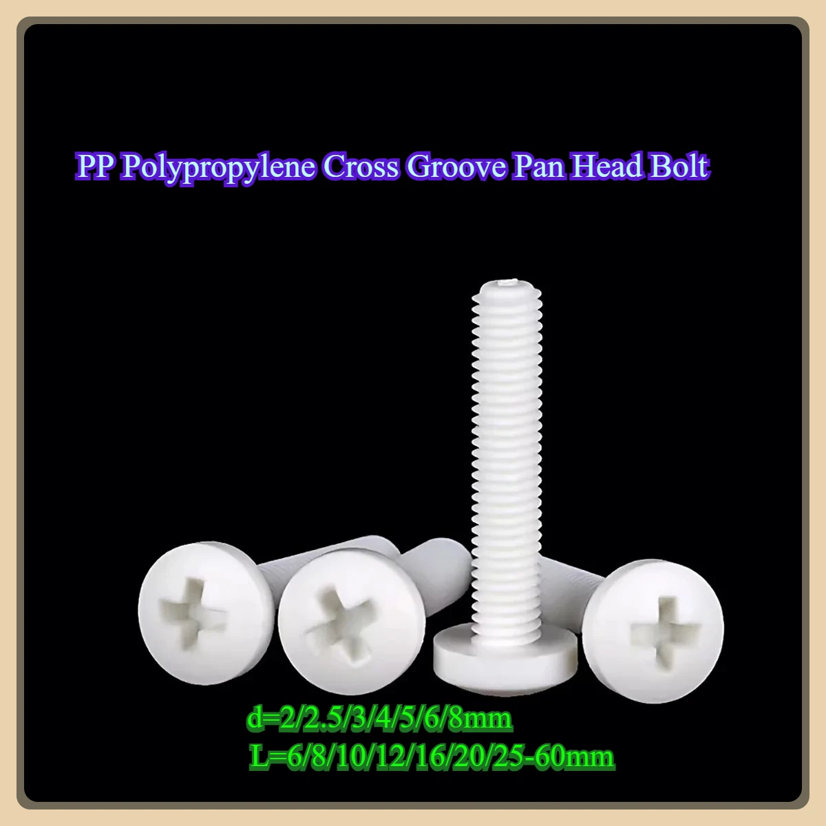 

PP Polypropylene Cross Groove Pan Head Bolt Plastic Insulation Acid And Alkali Resistant Round Head Screw M2M3M4M5M6M8