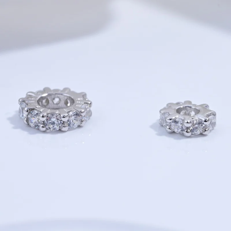 

2PCS S925 Sterling Silver With Zircon Large Hole Gear Spacer Beads Spacer DIY Jewelry Making Beading Material Accessories SZ101