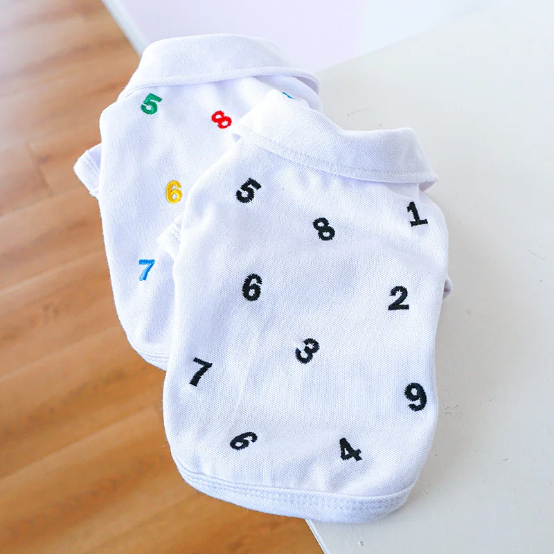 Embroidery Letter Dog Clothes Polo Shirts Dogs Clothing Cat Small Breathable Cute Thin Summer White Fashion