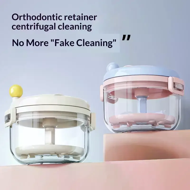 Portable Home Braces Cleaner Box Teeth Retainer Storage Box With Mirror Manual Rotary Dental Aligner Case For Travel Home Use