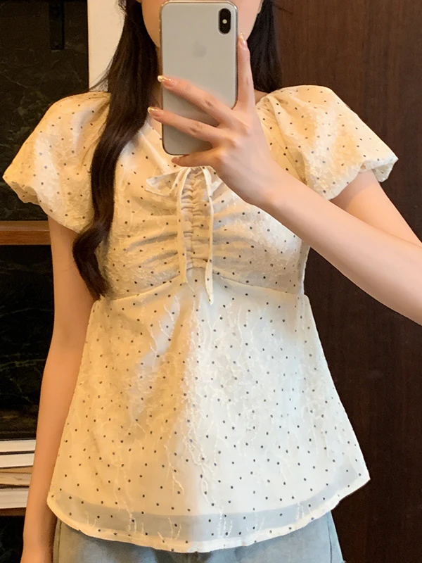 

plus Size Summer New Bubble Sleeve Shirt Women Loose Belly Concealing Slimming Comfortable Top Skin-friendly Breathable Korea...