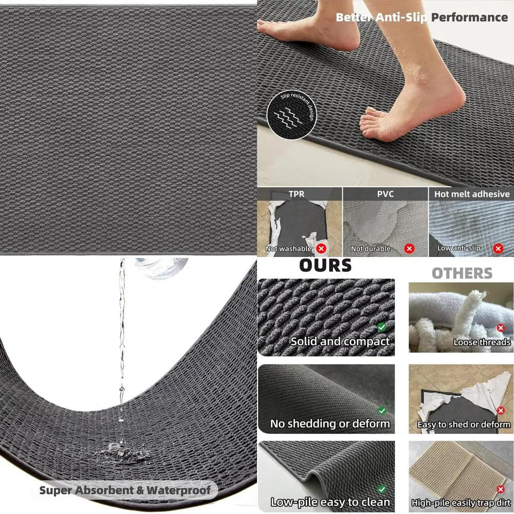 

24x70 Inch Dark Grey Washable Low Pile Non-Slip Long Bath Mat Runner Rug