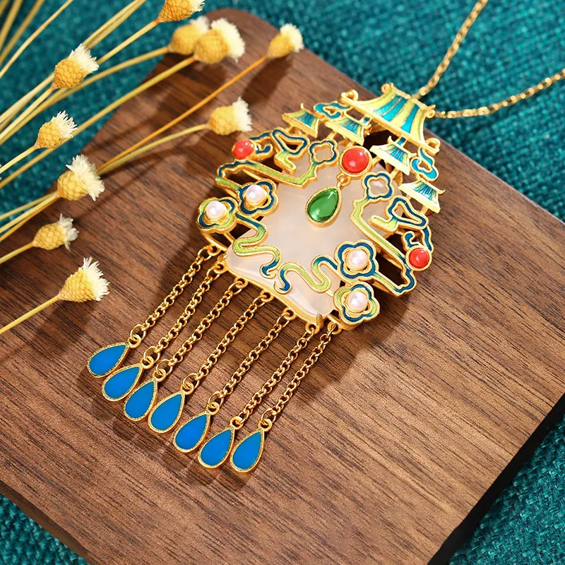 

Chinese Style Palace Pendants Necklace Women Cheongsam Tassel Vintage Gold Jewelry Wedding Holiday Gift Wholesale with Box