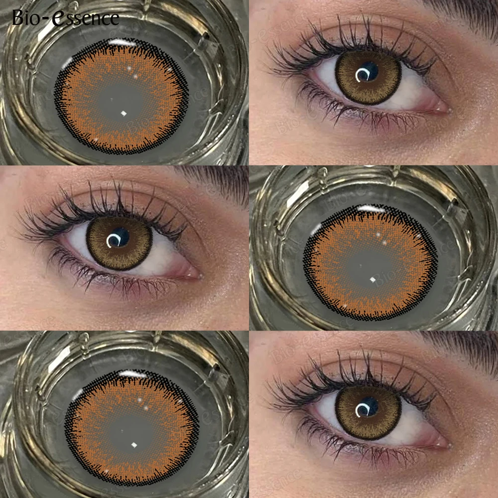 Bio-essence 1 Par de Lentes de Contacto de Color Marrón Natural, Tonos Cálidos, Pupilas de Color Avellana, Lentes de Maquillaje, Cosméticos de Belleza