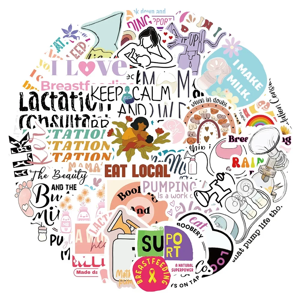 50pcs 모유 수유 및 임신 스티커 만화 낙서 DIY 문 냉장고 전화 케이스 수하물 방수 데칼 어린이 선물