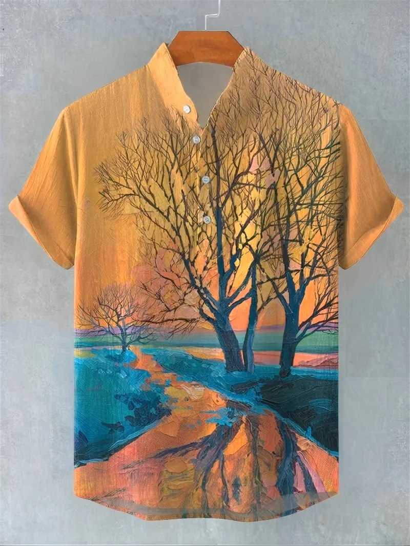 

Outdoor landscape pattern print, high-quality and comfortable men's short sleeved shirt, fashionable and trendy