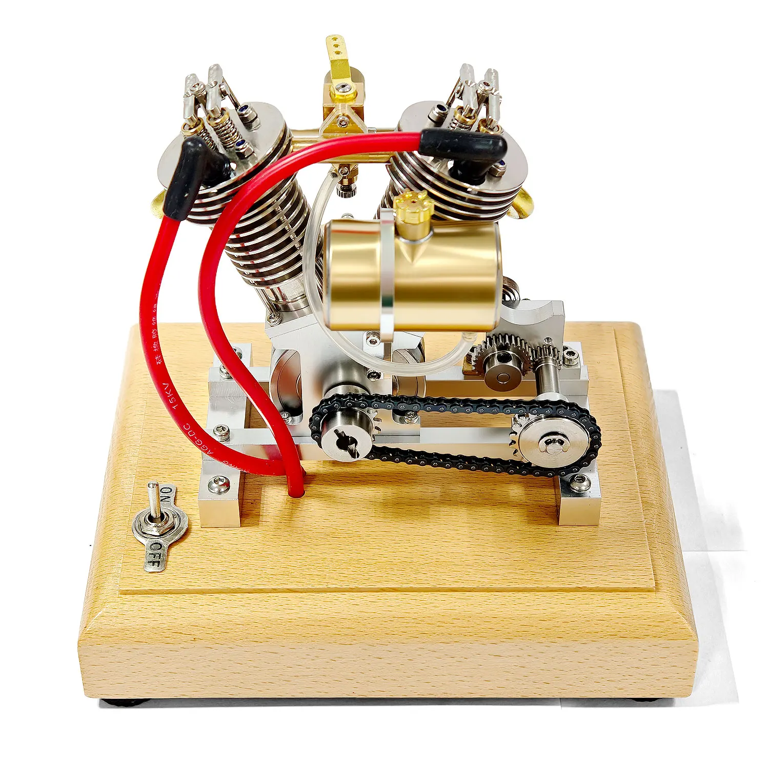 V2 Four-Stroke Metal Motorcycle Engine Model Simulated Miniature Engine 4.2CC V-Twin Internal Combustion Engine Model Can Start