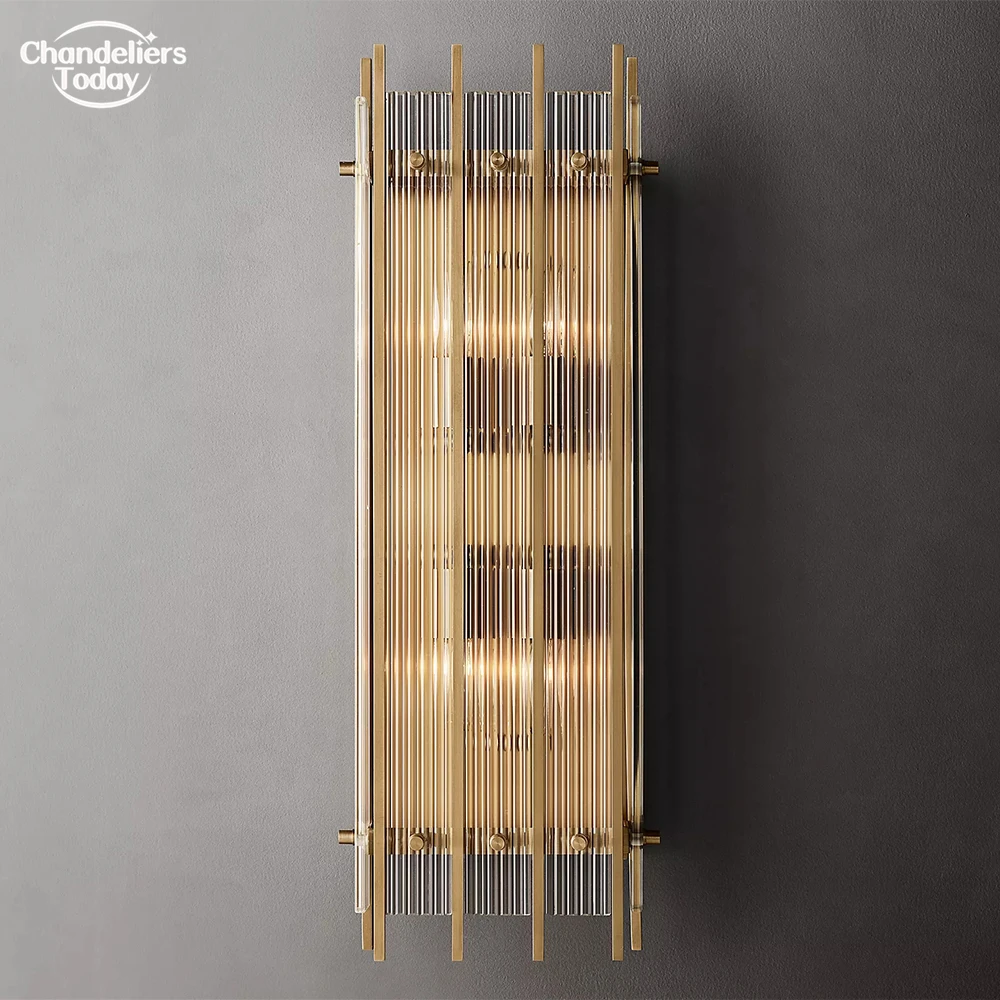 San Marco Grand Rectangular Sconce Fluted Glass Tall Wall Lamp Brass Modern Interior LED Sconce Lighting Fixture for Living Room