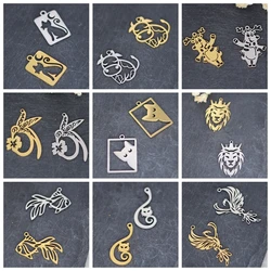 3pc Stainless Steel Cute Kitten Cow Deer Charms DIY Cartoon Earrings Necklace Jewelry Making Hummingbird Lion Fish Snake Pendant