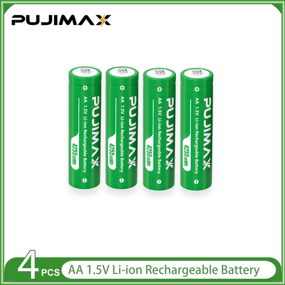 PUJIMAX 1,5 V constante spanning AA oplaadbare Li-ion 4255 mWh batterij met intelligent LED-display booglook batterijladerset