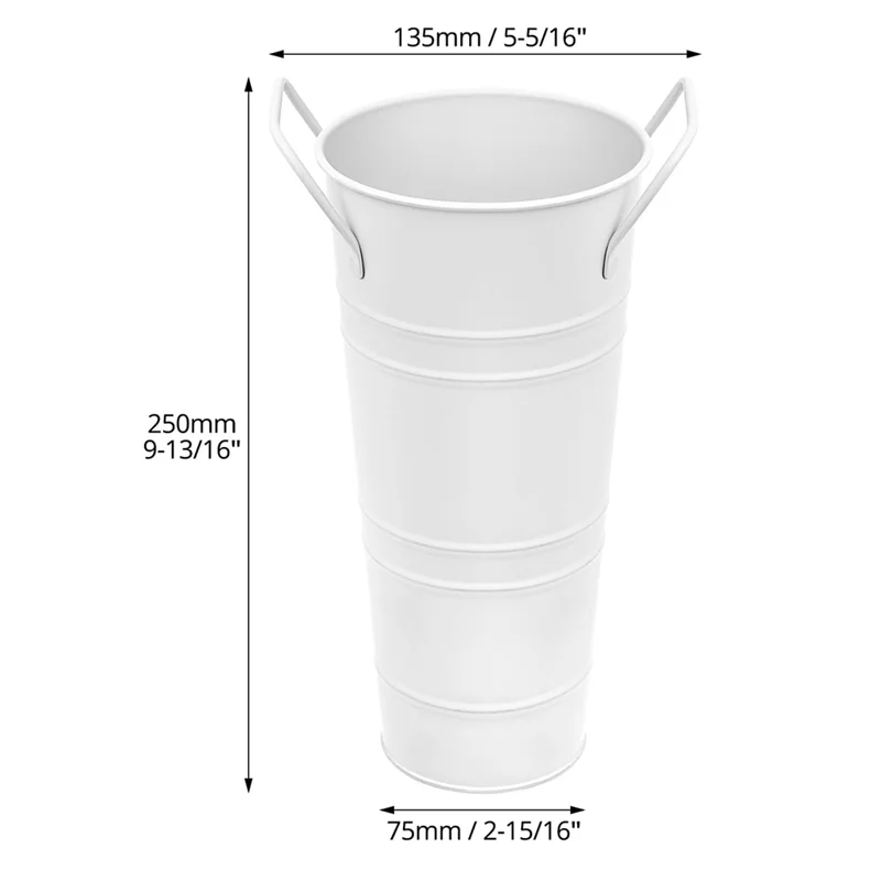 ABJN-Cubos de flores blancos, 6 piezas de jarrones de metal galvanizado de 9,8 "de alto con revestimiento impermeable, cubos de flores de estilo francés