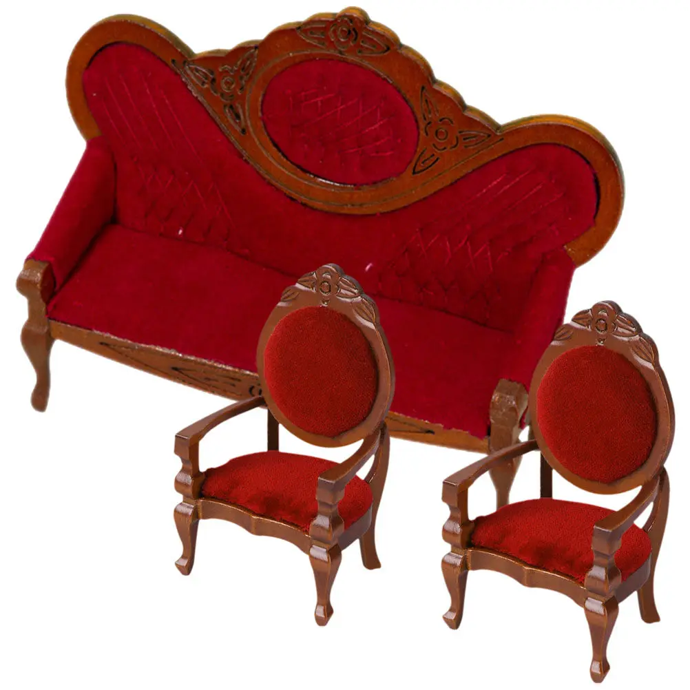 

3Pcs Miniature Furniture Vintage Style Living Room Layout Sofa Set Tiny House Accessories Realistic Simulation Mini Sofa Couch