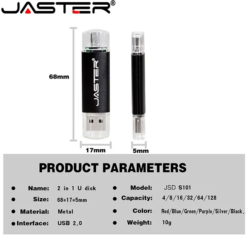 JASTER Colorful USB Flash Drives 128GB OTG Micro USB 2.0 Stick 64GB 32GB 16GB Free Custom Logo Pen Drive 8GB 4GB Creative Gift