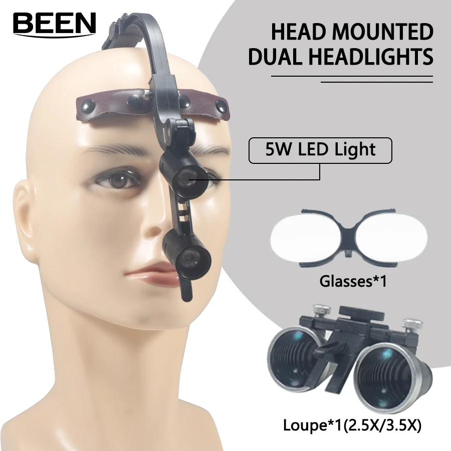 Dental Loupes Magnifier Surgical Headlights Presbyopic Glasses Head Mounted Dual Shadowless Lamp For Doctors