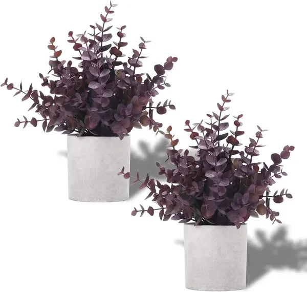 

2 Pack Small Fake Plants Eucalyptus Potted Artificial Plants Fall Decorations for Home Shelf Office