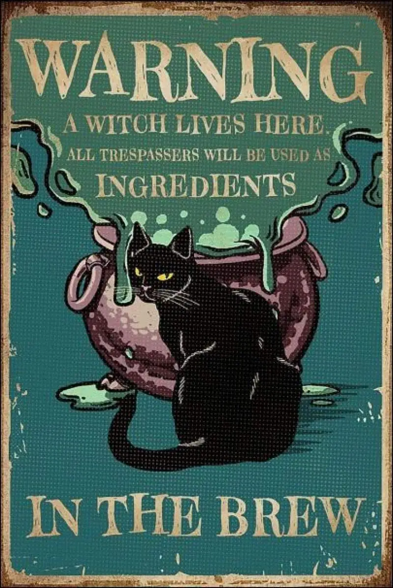 L Warning A Witch Lives Here All Trespassers Will Be Used As Ingredients in The Brew Retro Metal Tin Sign Vintage Sign for Home 