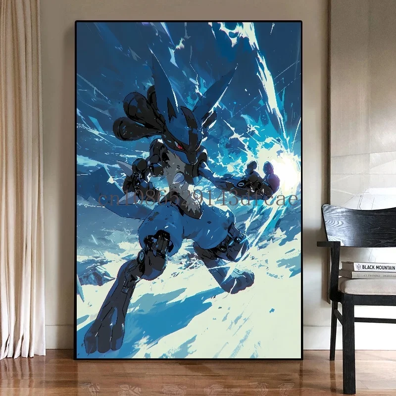 Pintura en lienzo HD, figuras clásicas de Pokémon Anime, póster de Lucario, impresión de acuarela, imagen artística de pared, decoración moderna para el hogar, regalos para niños