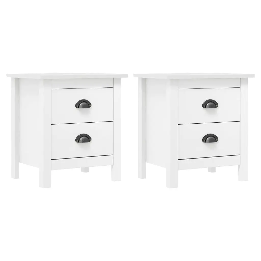 Set of 2 White Bedside Cabinets - Solid Pine Wood, 46x35x49.5 cm - Stylish Storage Solution