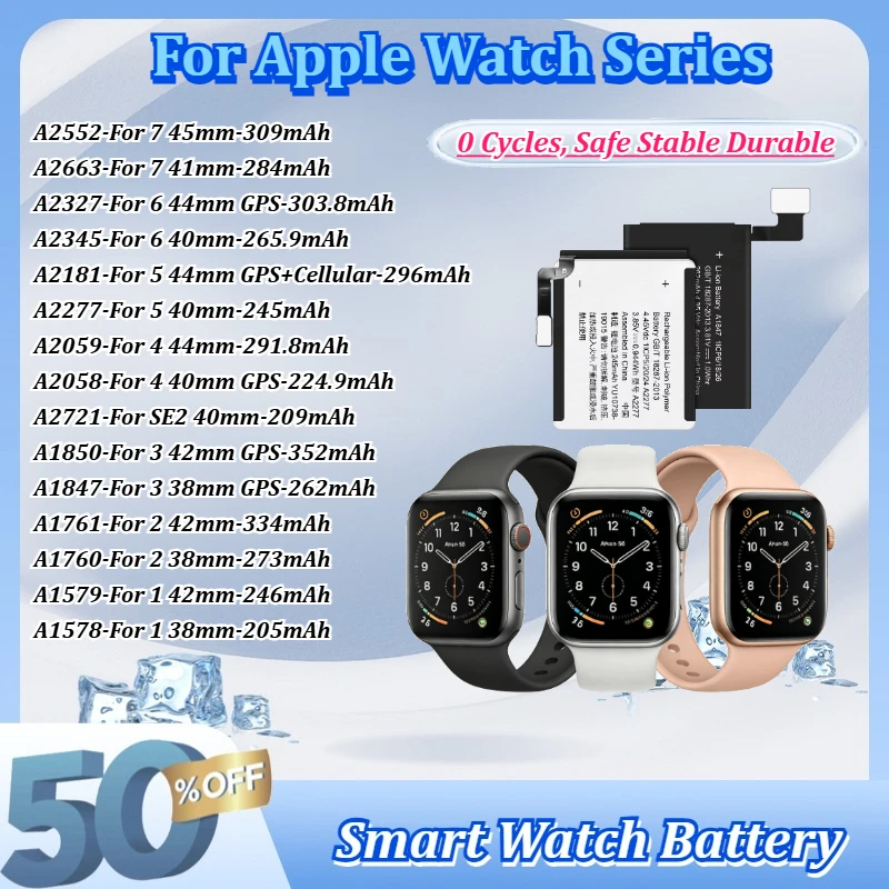 For Apple Watch Series 7 6 5 4 SE2 3 2 1 38mm 40mm 42mm 44mm 45mm 3.85V Rechargeable Li-ion Replacement Battery Repair Parts
