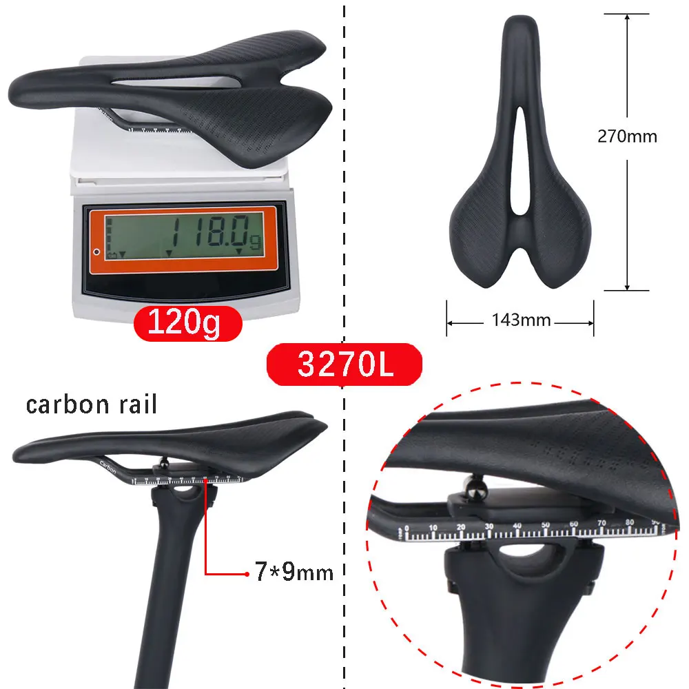 ELITAONE Carbon Saddle Road Bike MTB 270x143mm Super Light Leather 115g Bicycle Seat