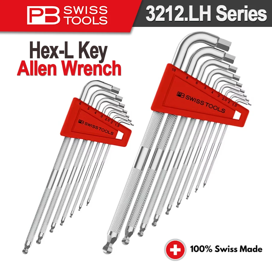 

PB SWISS TOOLS Safety Hex-L Key Allen Wrench with Ball Point for Hexagon Socket Screws Sizes 1.5 to 6 /10 mm NO.3212.LH-6/ LH-10