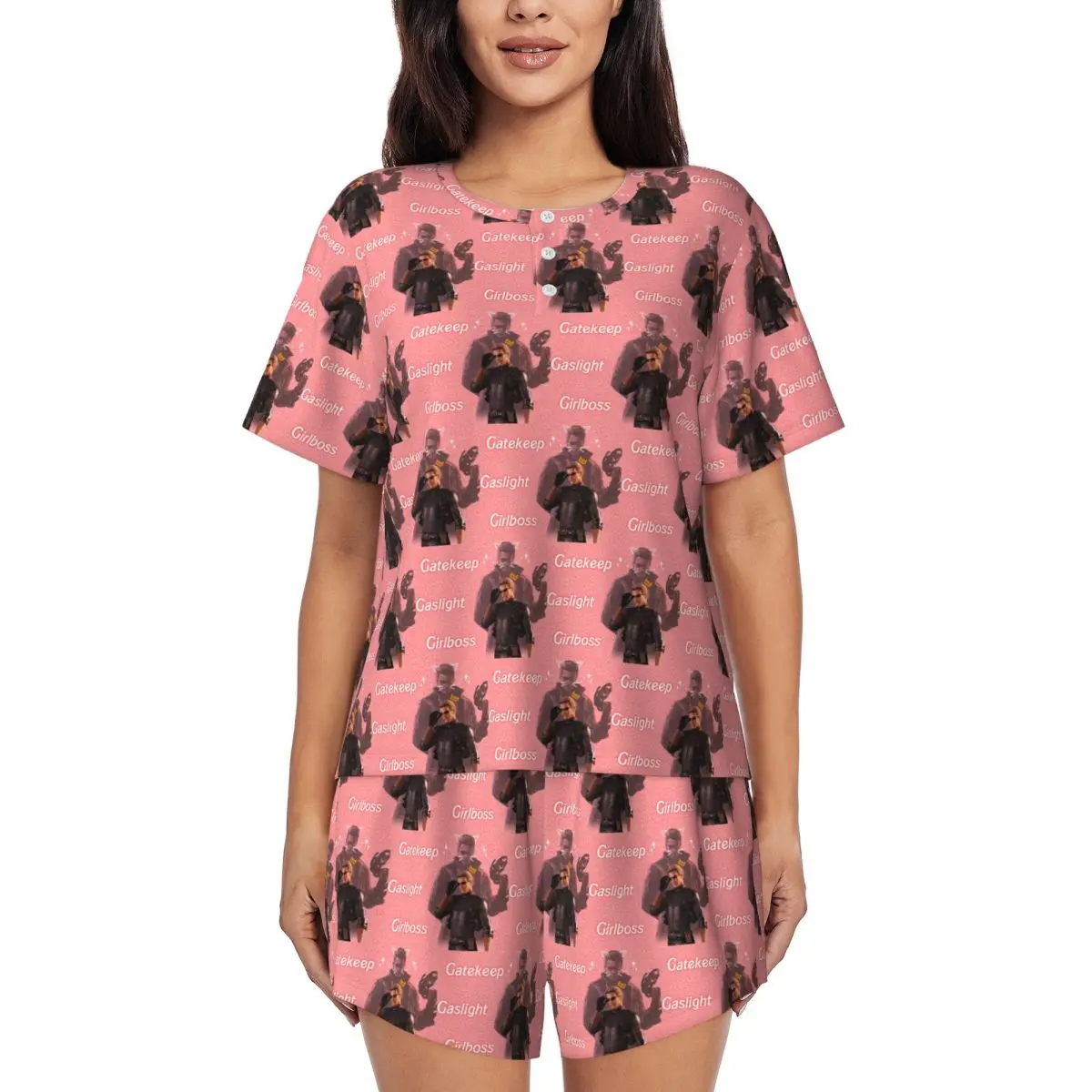 

Ночные рубашки с круглым вырезом и короткими рукавами Wesker Gaslight Gatekeep Girlboss, женские мягкие пижамные комплекты с короткими штанами