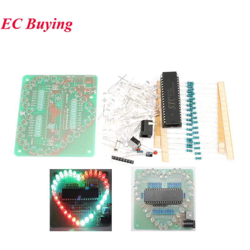 Красочный светодиодный модуль в форме сердца «сделай сам», водяной свет «Любовь», STC89C52, комплект деталей и компонентов, дизайн электронного комплекта