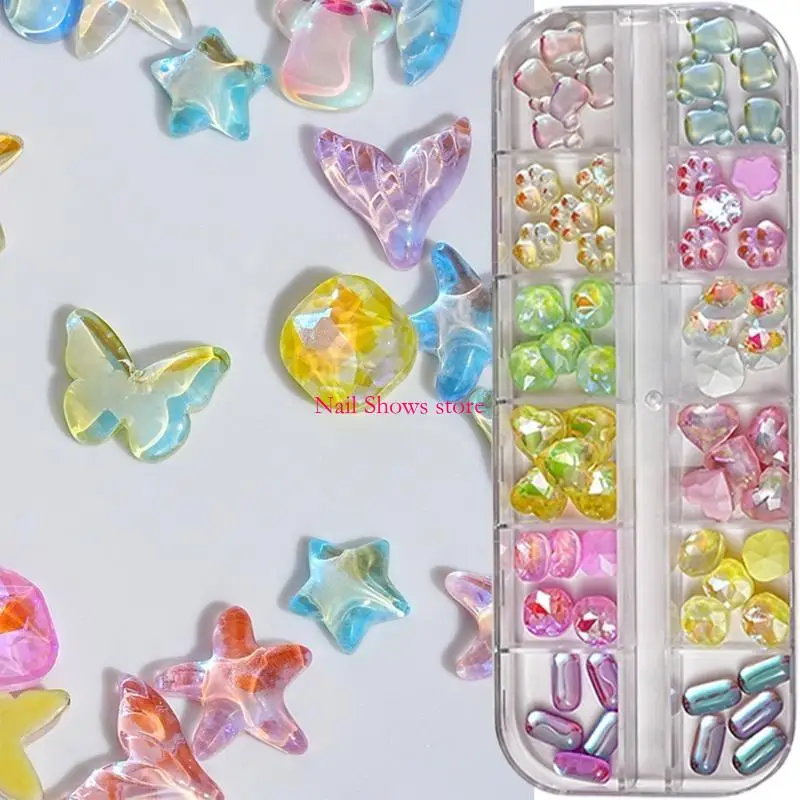 

E0BC 2 Box Flat Bottom Rhinestones Butterflies Crystal Mix Charms Stars Nails Art Decorations