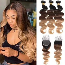 1 3 4 Bundle Body Wave Bundles Pre Colored Ombre 3 Tone 100% Unprocessed Human Hair Brazilian 15A Raw Hair Bundles Extensions
