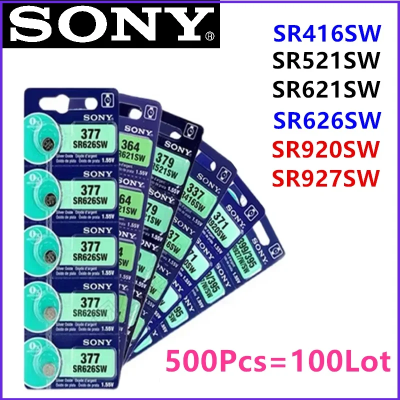 500Pcs Original Sony 337 SR416SW 364 SR621SW 371 SR920SW 377 SR626SW 379 SR521SW 395 399 SR927SW Button Batteria Coin Cells