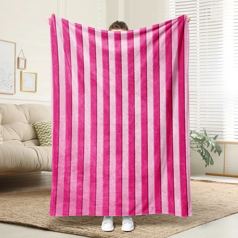 

Fuchsia Stripe Flannel Blanket Warm Cozy Throw Vibrant Home Decor for Sofa Bed Couch