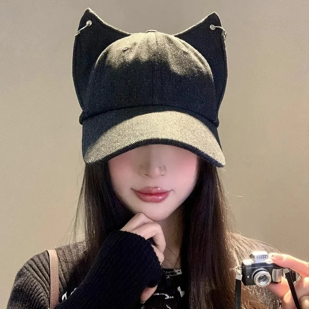 

New Cute Cat Ears Baseball Cap Sunscreen Outdoor Women Peaked Cap Y2k Casual Sun Hat Girl